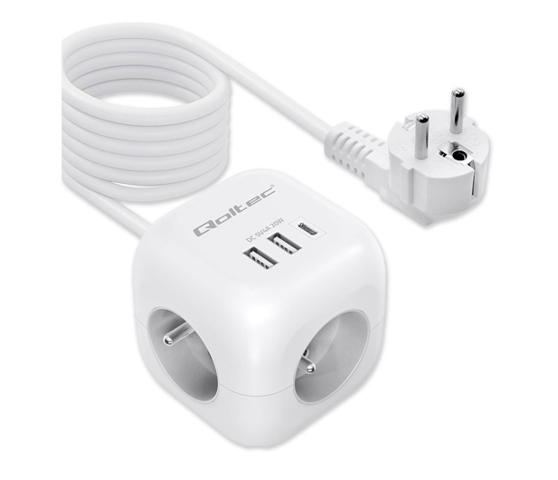 QOLTEC Kostka zasilająca przedłużacz 6w1 3x AC 2x USB 1x USB-C 2m - 1330700 - zdjęcie